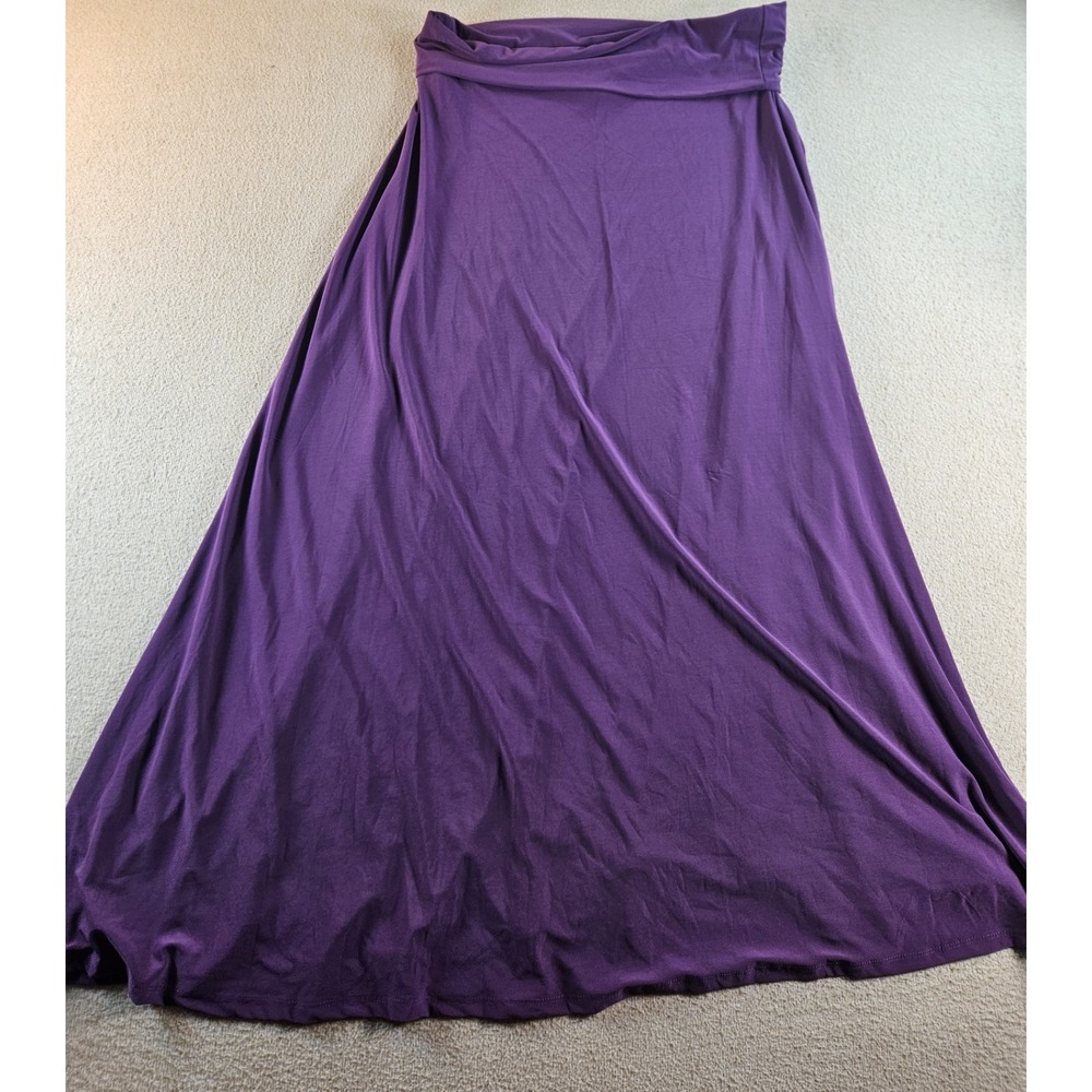 LuLaRoe Women's Maxi Skirt XL Purple Solid Stretch Foldover Waist - Picture 2 of 5